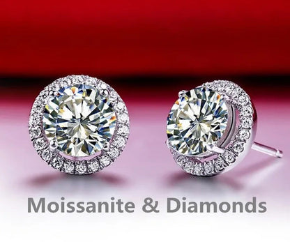 Brilliant round Cut Halo Solitaire Moissanite & Simulated Diamond Solitaire Stud