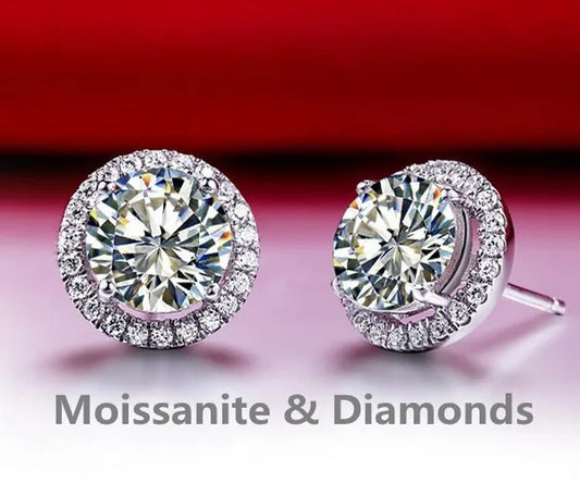 Brilliant round Cut Halo Solitaire Moissanite & Simulated Diamond Solitaire Stud