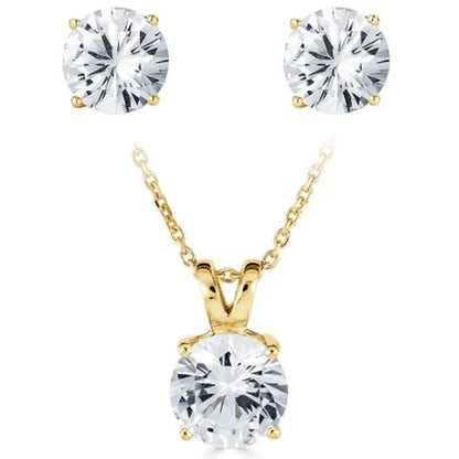 14K Gold Lab Created White Sapphire Pendant and Earring Set