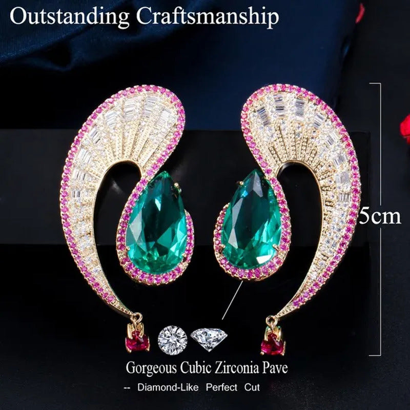CANDICE Noble Micro Pave Tiny CZ Diamond Unique Leaf Shape Earrings with Emerald