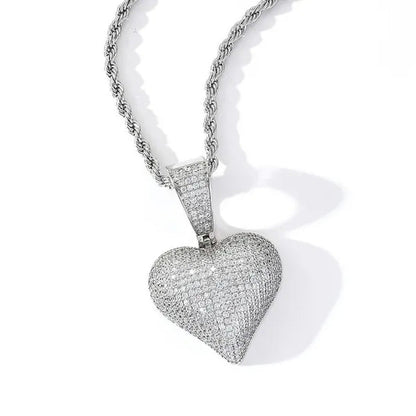 Full Diamonds Heart Shape / US Dollar Symbol Pendant with 24" Rope Chain Necklac