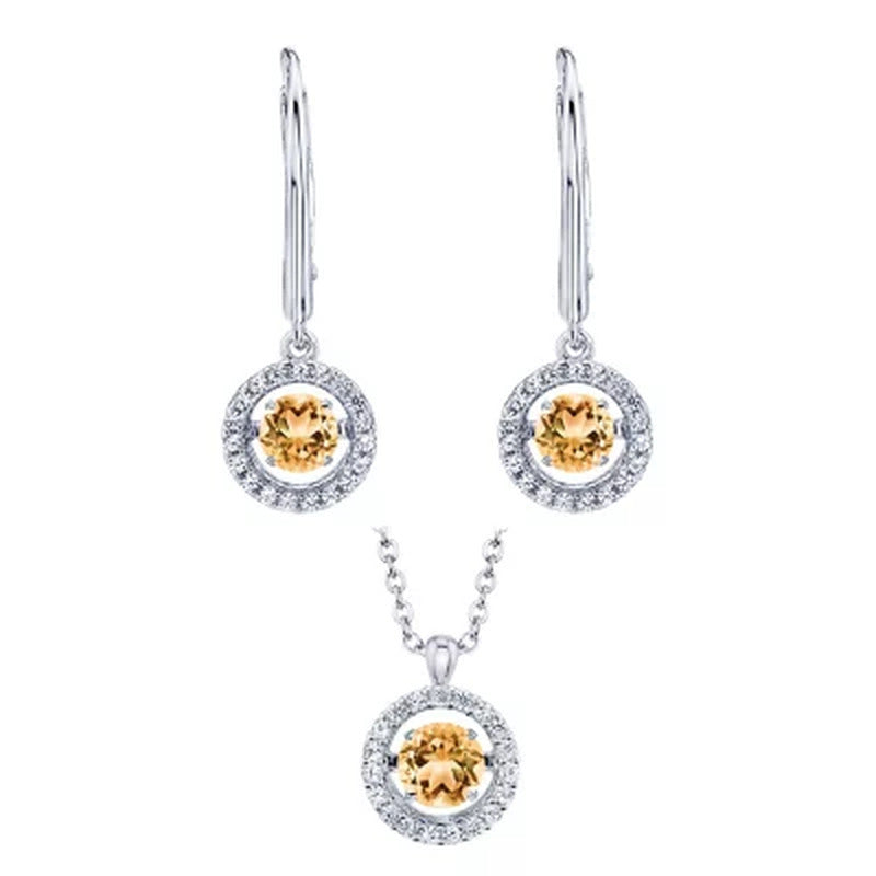Dancing Citrine Pendant and Earring Set in Sterling Silver