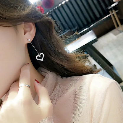 New Exquisite Korean Women'S Fashion Diamond Long Tassel Heart-Shaped Pendant Ea