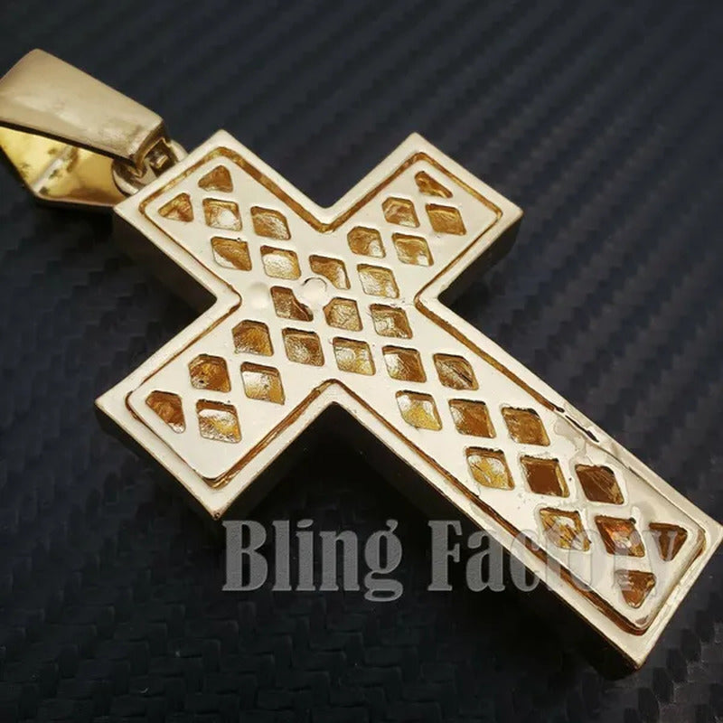 Men'S Iced Gold/Silver Hip Hop Large Holy Jesus Cross Bling Lab Diamond Charm Pe
