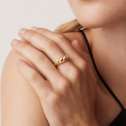 14K Gold Plated Croissant Dome Ring Twisted Braided Gold Plated Ring | Chunky Si