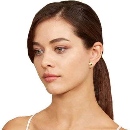 Cushion-Cut Peridot and Diamond Earrings in 14K White Gold