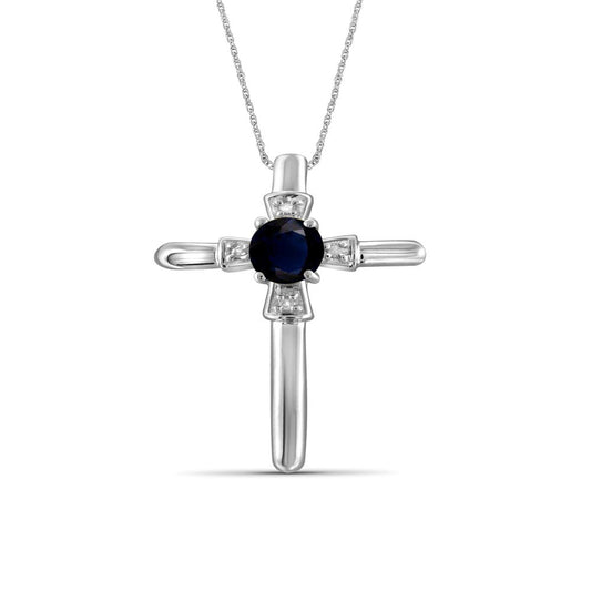 0.32 Carat Sapphire Gemstone and Accent White Diamond Cross Pendant