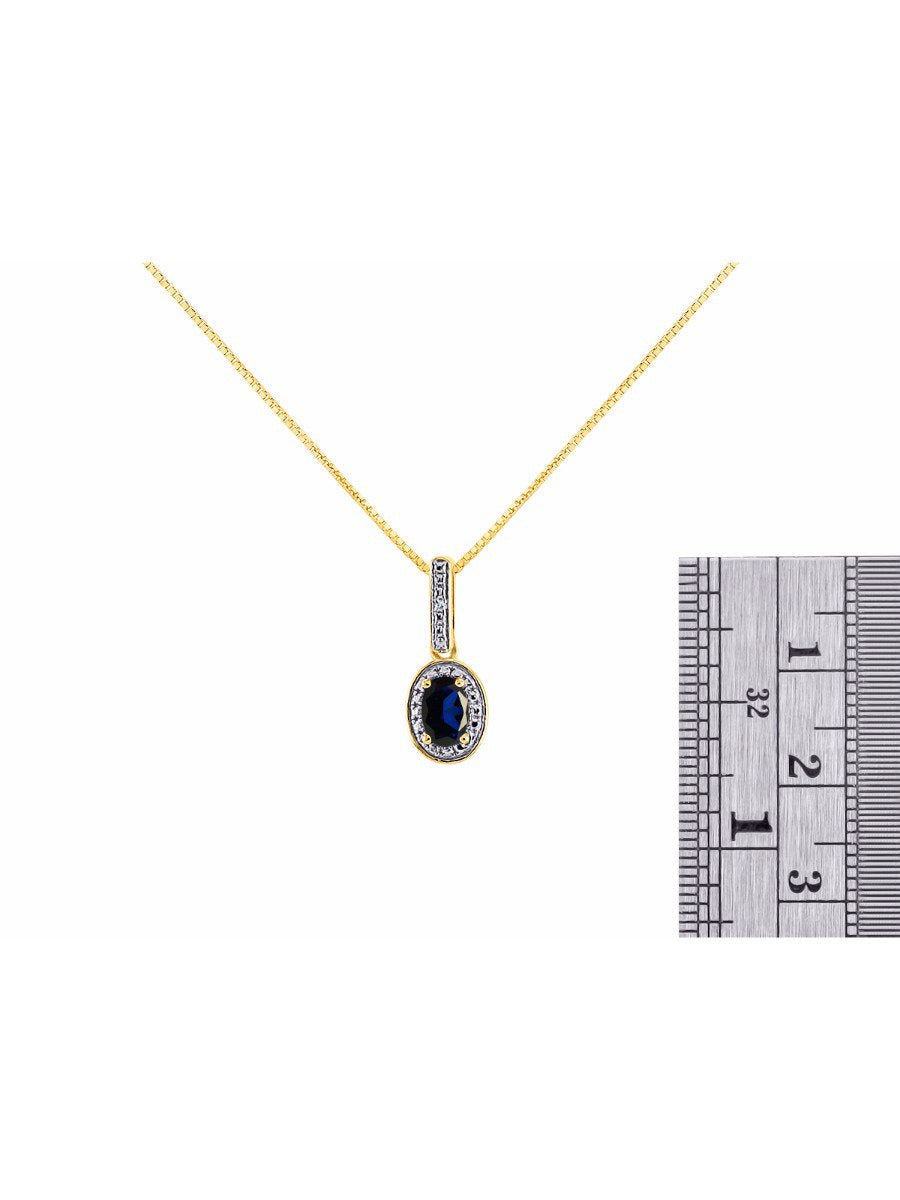 Diamond & Blue Sapphire Pendant Necklace in 14K Yellow Gold with 18" Gold Chain