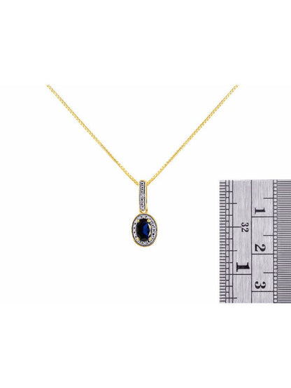 Diamond & Blue Sapphire Pendant Necklace in 14K Yellow Gold with 18" Gold Chain