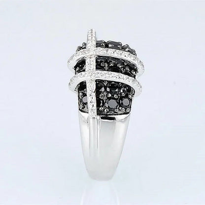 Fashion Women Creative Cross Cross Zircon Ring Black and White Bicolor Zircon Ri