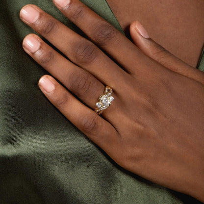 14K Yellow Gold over Sterling Silver 3 Stone round Created White Sapphire and Na