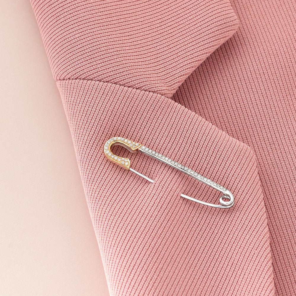0.16 Ct. T.W. Diamond Safety Pin in Sterling Silver and 14Kt Yellow Gold
