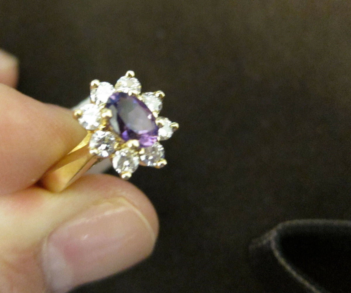 AMETHYST EIGHT DIAMOND RING TOP SET AMETHYST DIAMOND BAND AMETHYST RING DIAMOND