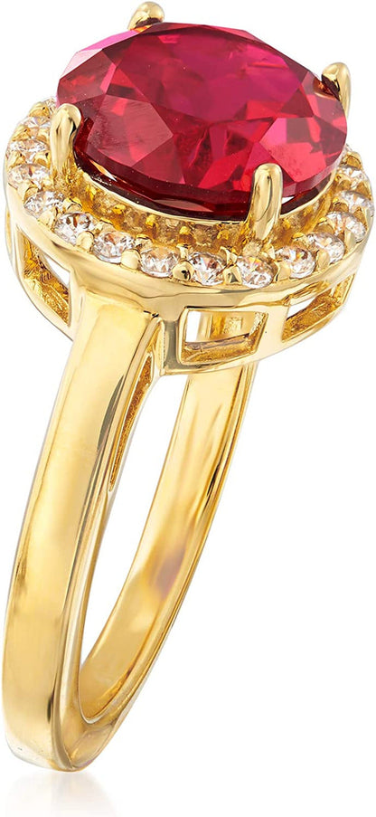 3.40 Carat Simulated Ruby and .33 Ct. T.W. CZ Ring in 18Kt Gold over Sterling. S
