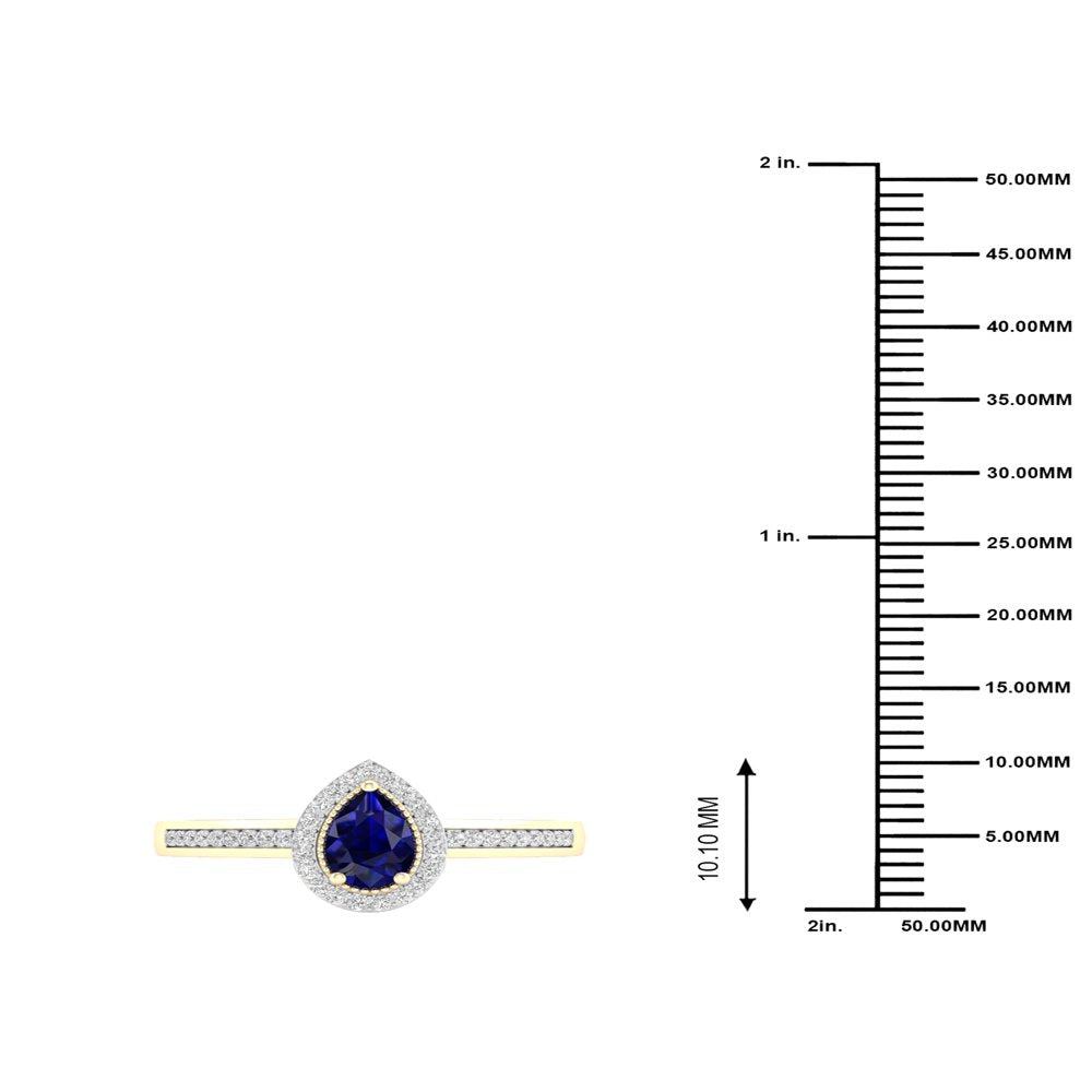Imperial Gemstone 10K Yellow Gold Pear Blue Sapphire 1/8 CT TW Diamond Halo Wome