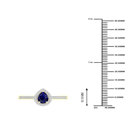 Imperial Gemstone 10K Yellow Gold Pear Blue Sapphire 1/8 CT TW Diamond Halo Wome