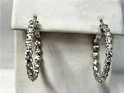 DIAMOND STONE SET ROUND BRILLIANT SHAPE INSIDE OUTSIDE SET DIAMOND HOOP EARRING