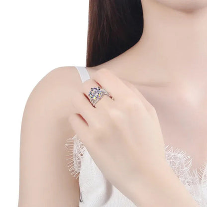 Exquisite Women'S Fashion Two-Color Princess Square Diamond Ring Bride Wedding R