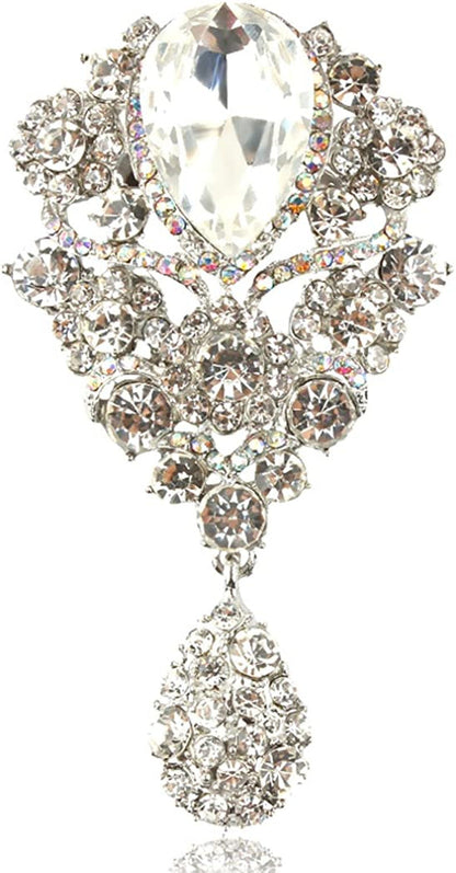 Women'S Austrian Crystal Silver-Tone Bouquet Flower Teardrop Large Gorgeous Broo