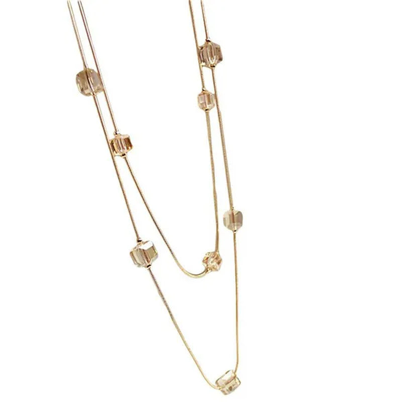 Women'S Square Long Chain Sweater Necklace Fashion Jewelry Double Long Tassel Ne