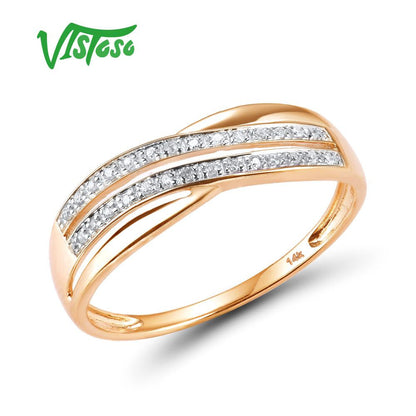 Genuine 14K 585 Rose Gold Chic Rings for Lady Sparkling Diamond Engagement