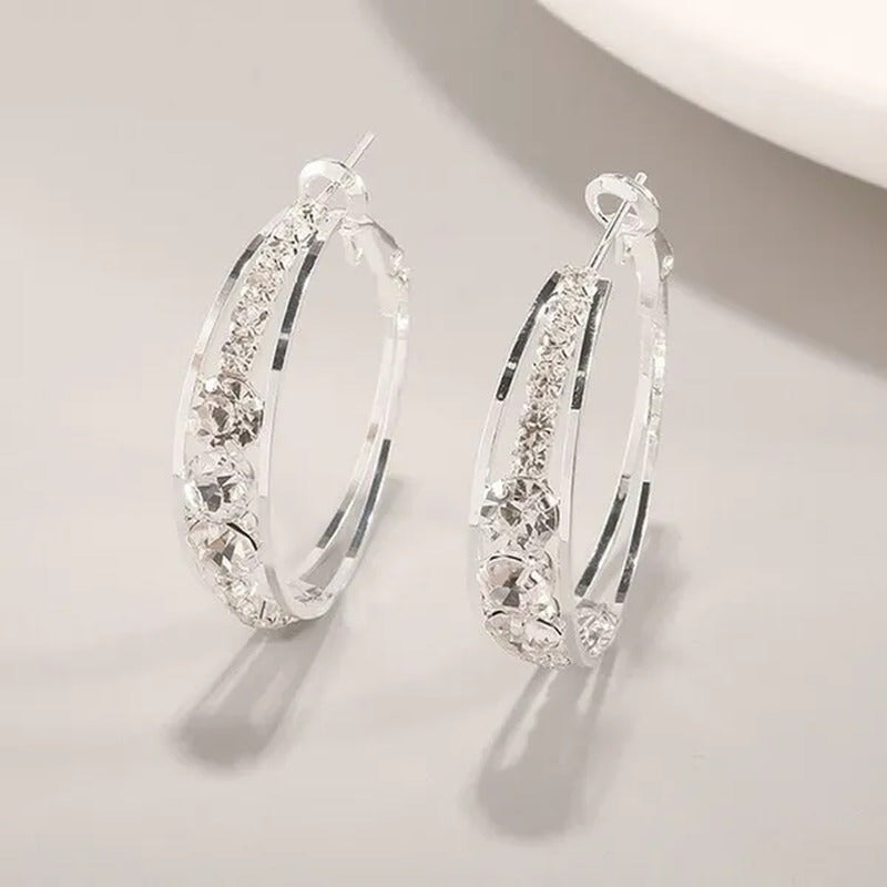 Exquisite Women'S 18K Gold Rhinestone Inlaid Big Diamond Hoop Hoop Earrings Euro