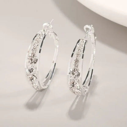 Exquisite Women'S 18K Gold Rhinestone Inlaid Big Diamond Hoop Hoop Earrings Euro