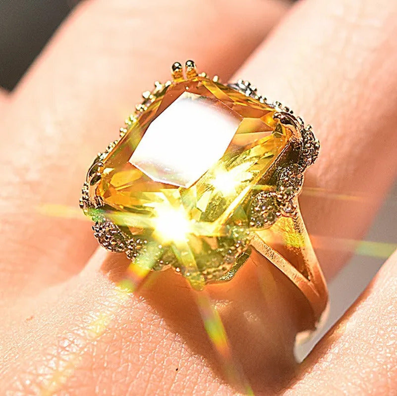 925 Silver Wedding Jewelry Citrine Genuine Gemstone Promise Ring