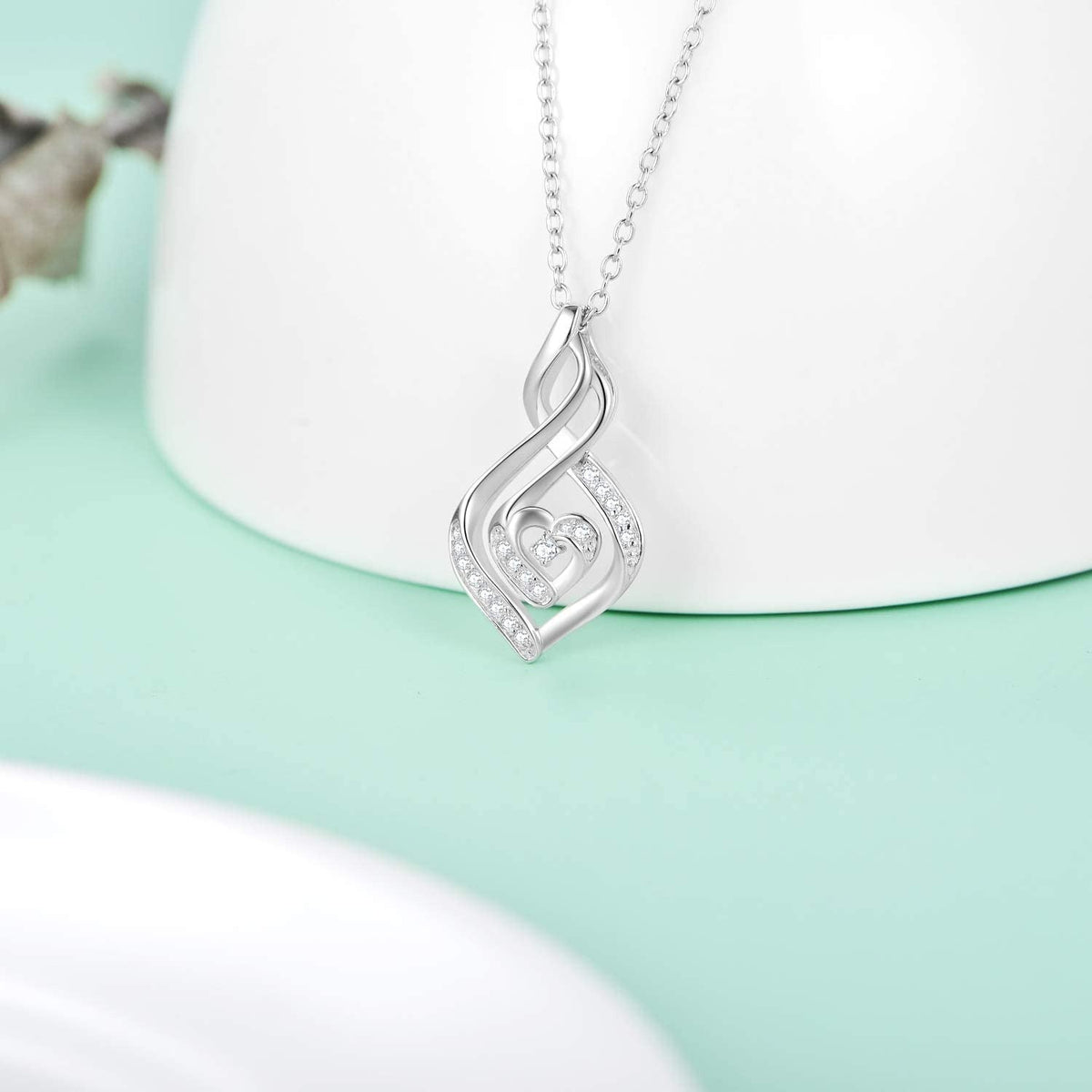 Natural Diamond Infinity Swirl Necklace, Sterling Silver Heart Pendant Necklace
