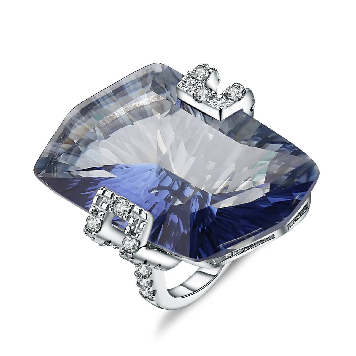 Sterling Silver Inlaid Special-Shaped Natural Color Treasure Ring