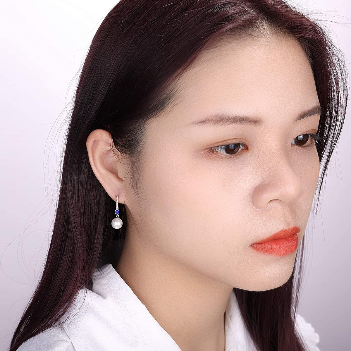 JO WISDOM 925 Sterling Silver Freshwater Pearl Hoop Earrings with Dangle Real Pe