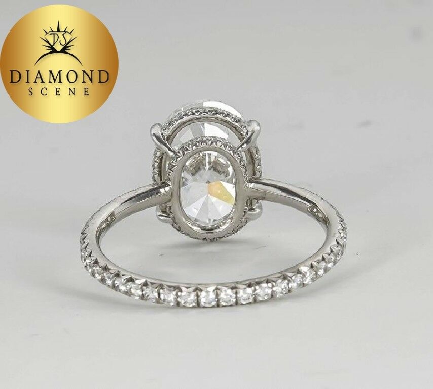 GIA OVAL SHAPE D COLOR SI1 CLARITY SET CENTER ROUND DIAMOND HALO ENGAGEMENT RING