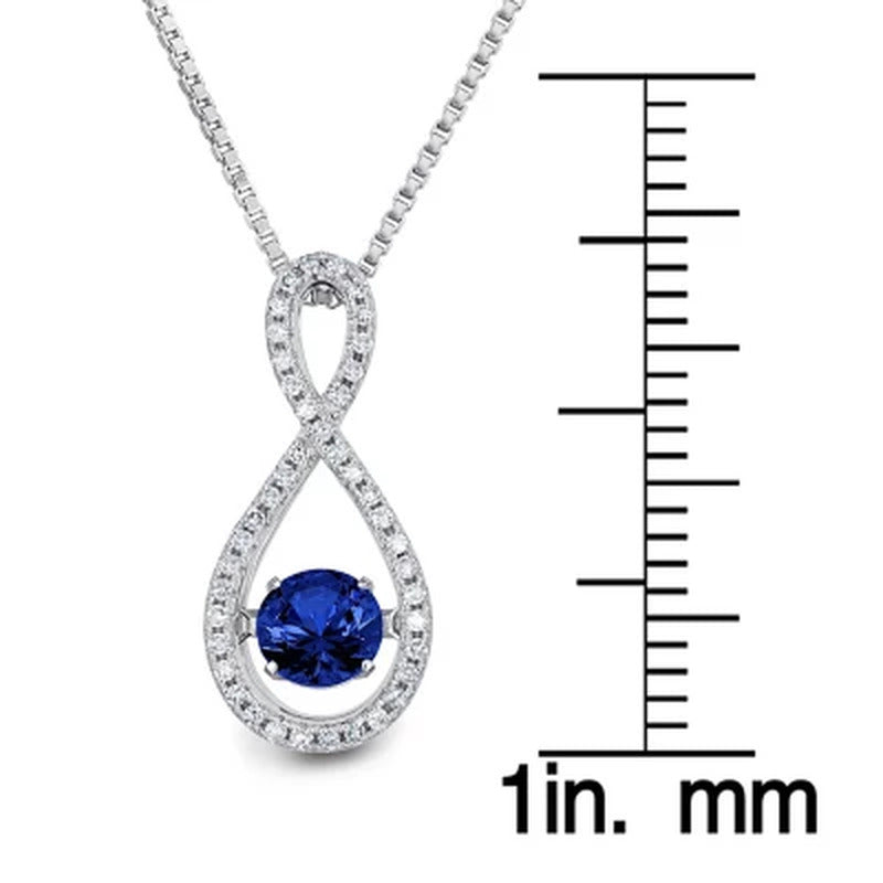 Dancing Lab Created Blue Sapphire and 0.12 CT. T.W. Diamond Infinity Pendant in