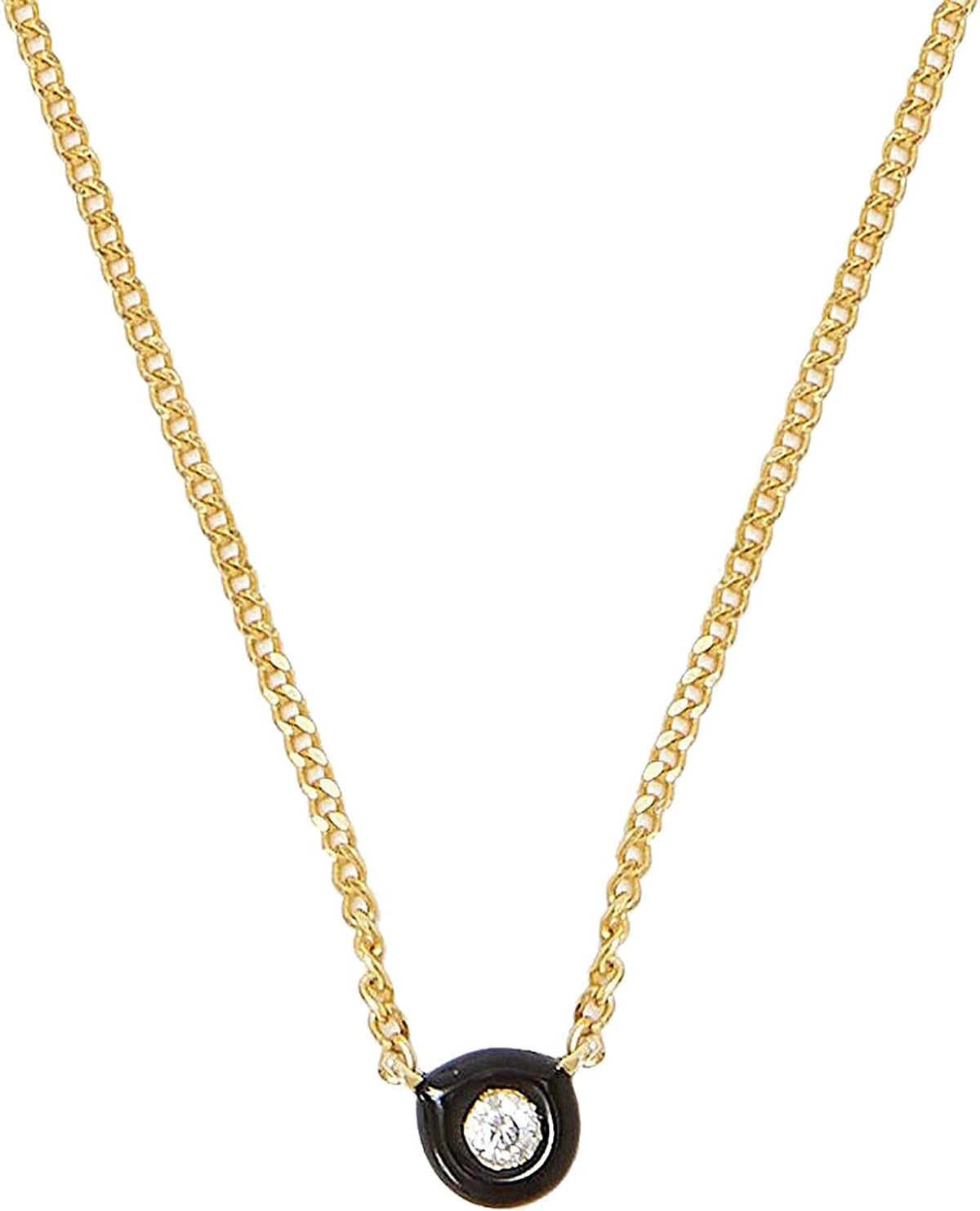 Bezel Set Diamond Pendant Necklace in Black Enamel and Gold Vermeil