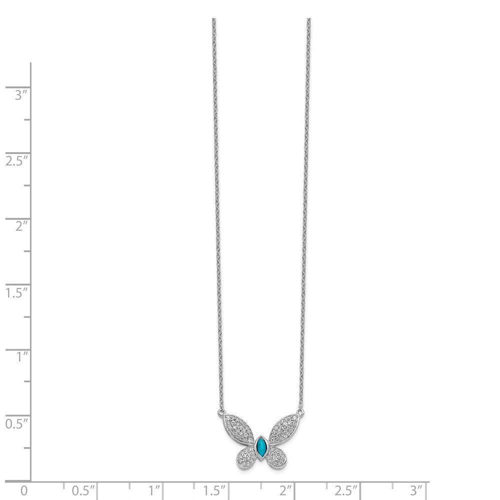 Solid 14K White Gold Diamond and Turquoise Butterfly Pendant Necklace Charm Chai