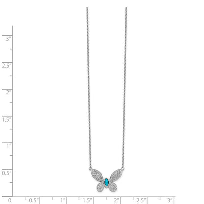 Solid 14K White Gold Diamond and Turquoise Butterfly Pendant Necklace Charm Chai