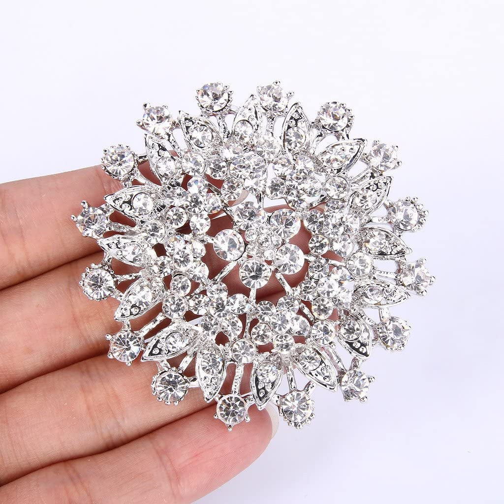 Women'S Austrian Crystal Elegant Flower Leaf Bridal Corsage Brooch Pin