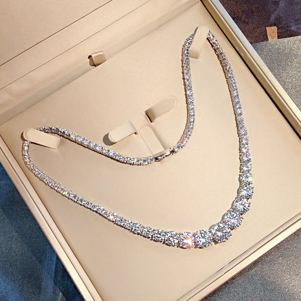 Moissanite 925 Sterling Silver Single Row Full Diamond Necklace for Women