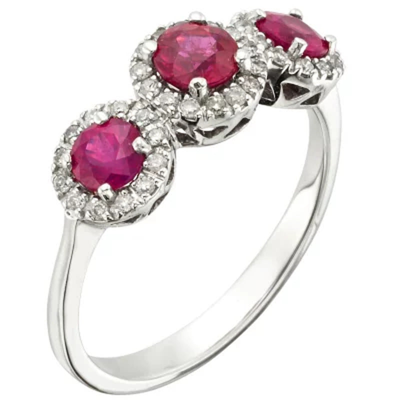 3 Stone Genuine Ruby and 0.19CT. T.W. Diamond Ring in 14K Gold