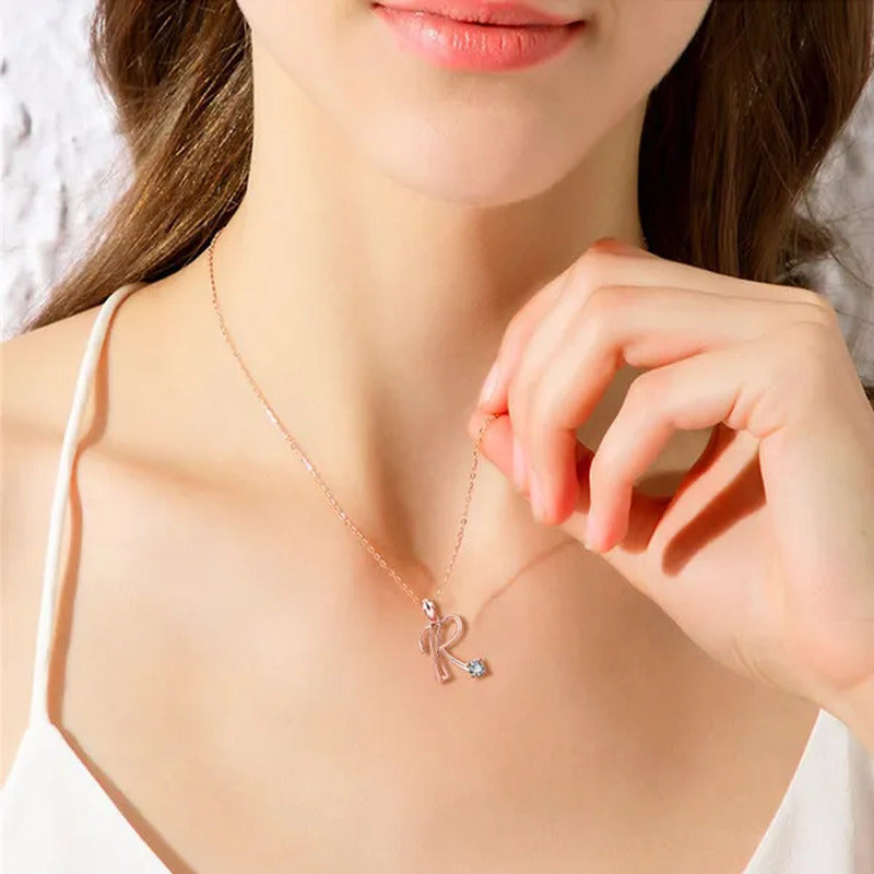 Rose Gold 26 Letters Necklace Alphabet Diamond Name Pendant Necklace Birthday Ch