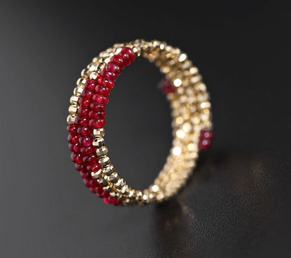 Pigeon Blood Ruby Ring Female 18K Gold Treasure Double-Layer Tail Ring Elastic M