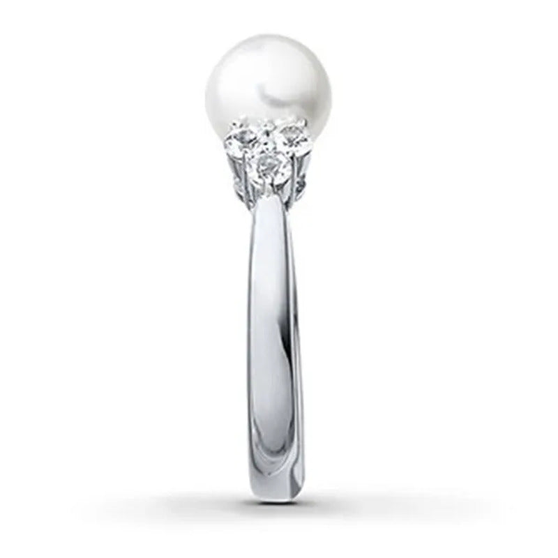 Elegant Pearl Diamond White Sapphire Women Jewelry 925 Sterling Silver Ring Enga