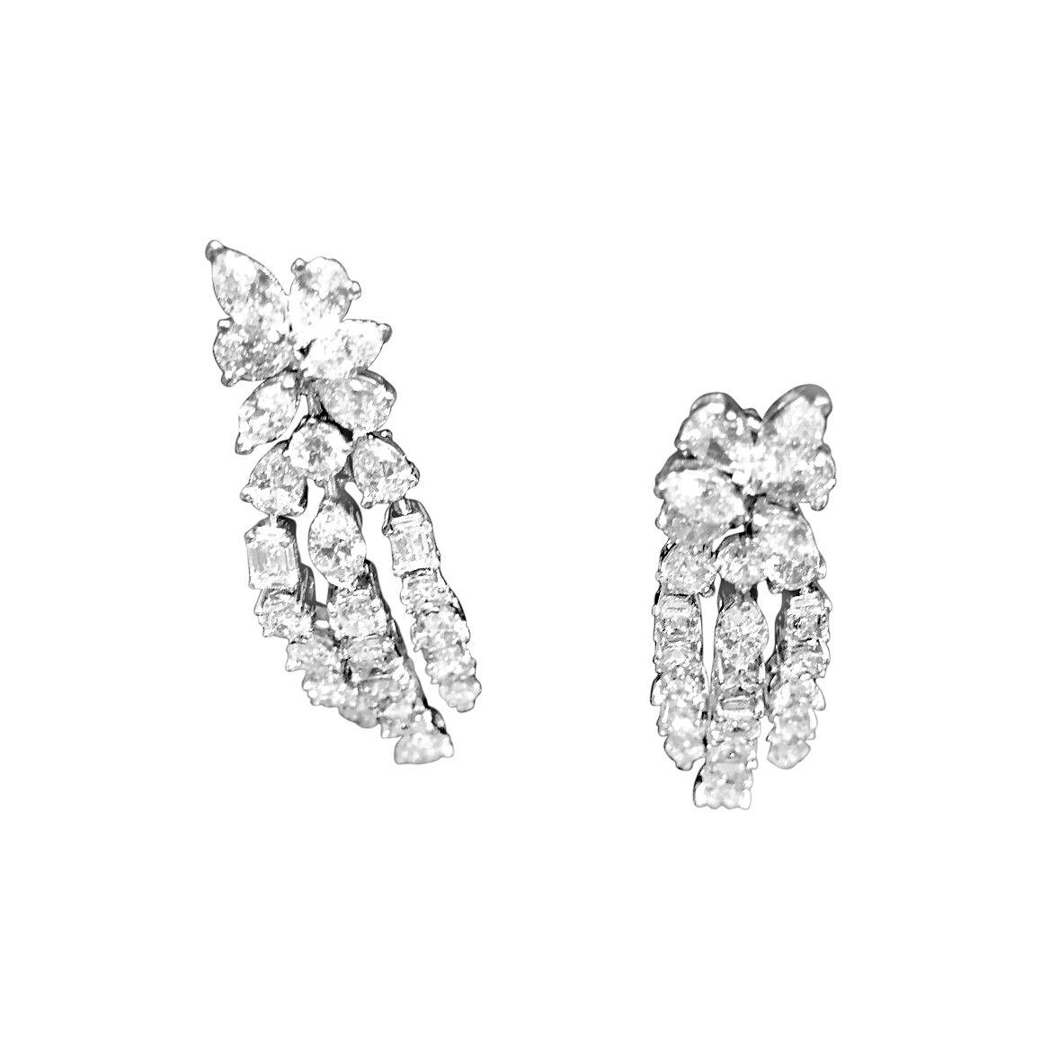 DIAMOND EMERALD SHAPE MARQUISE SHAPE ROUND BRILLIANT DANGLE DIAMOND EARRING