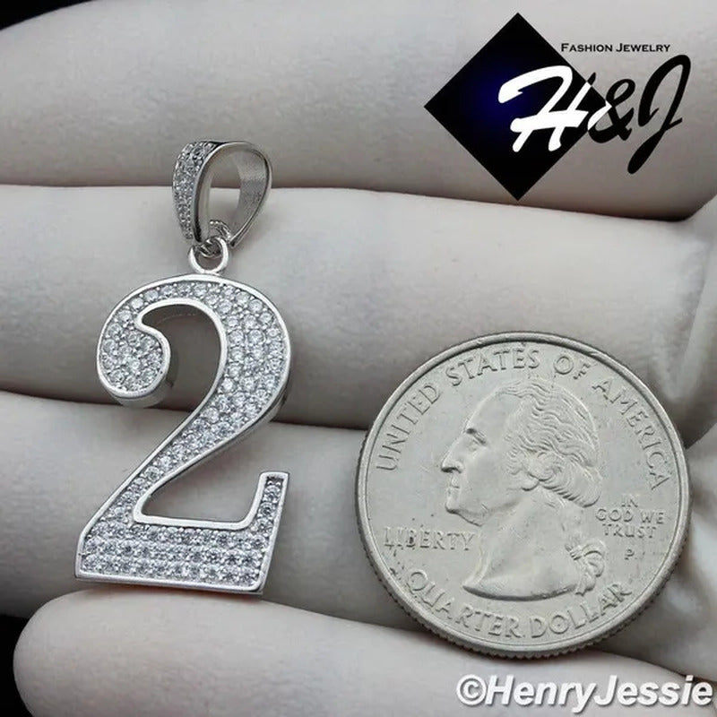 MEN 925 STERLING SILVER LAB DIAMOND ICED BLING NUMBER "0" to "9" PENDANT*SP179