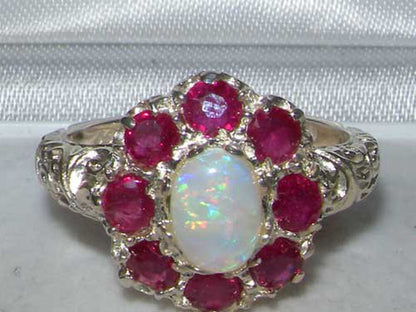 LBG British Made Solid 925 Sterling Silver Natural Opal & Ruby Womens Anniversar