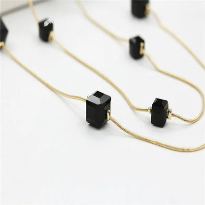 Women'S Square Long Chain Sweater Necklace Fashion Jewelry Double Long Tassel Ne