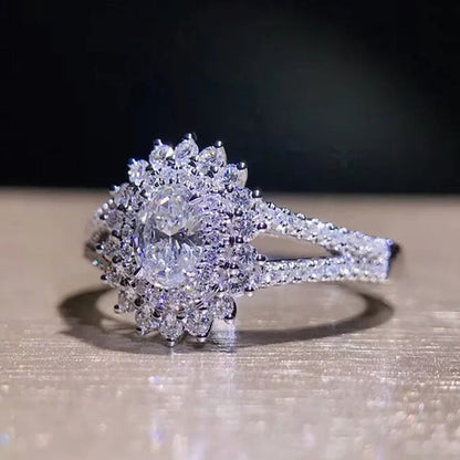 Unique Personality Design Crystal Diamond Ring 925 Sterling Silver Plated White