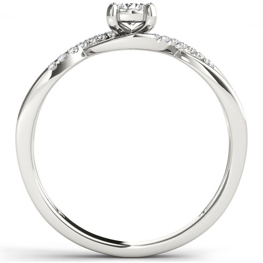 1/20 Carat T.W. Diamond Criss-Cross Shank Cluster 10Kt White Gold Engagement Rin