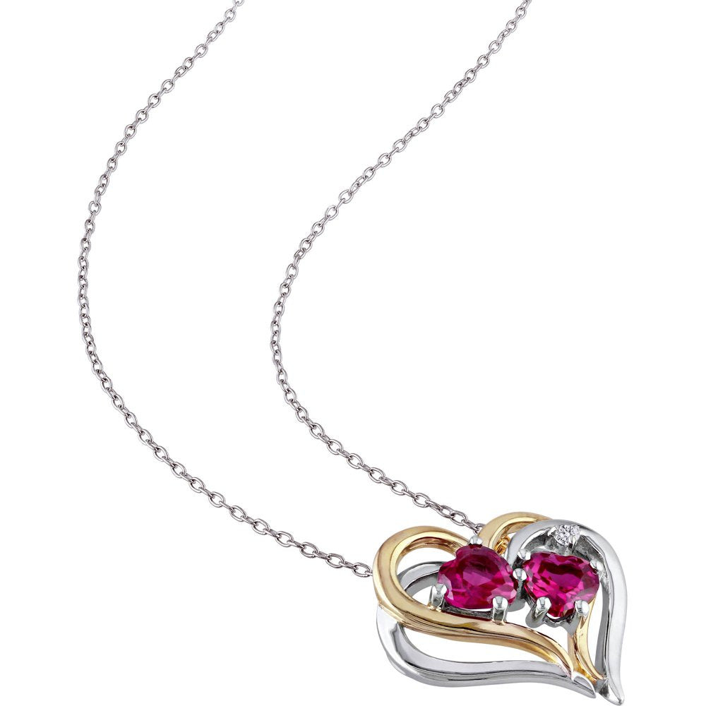 Miabella Women'S 1-1/6 Carat T.G.W. Heart-Shape Created Ruby and Round-Cut Diamo