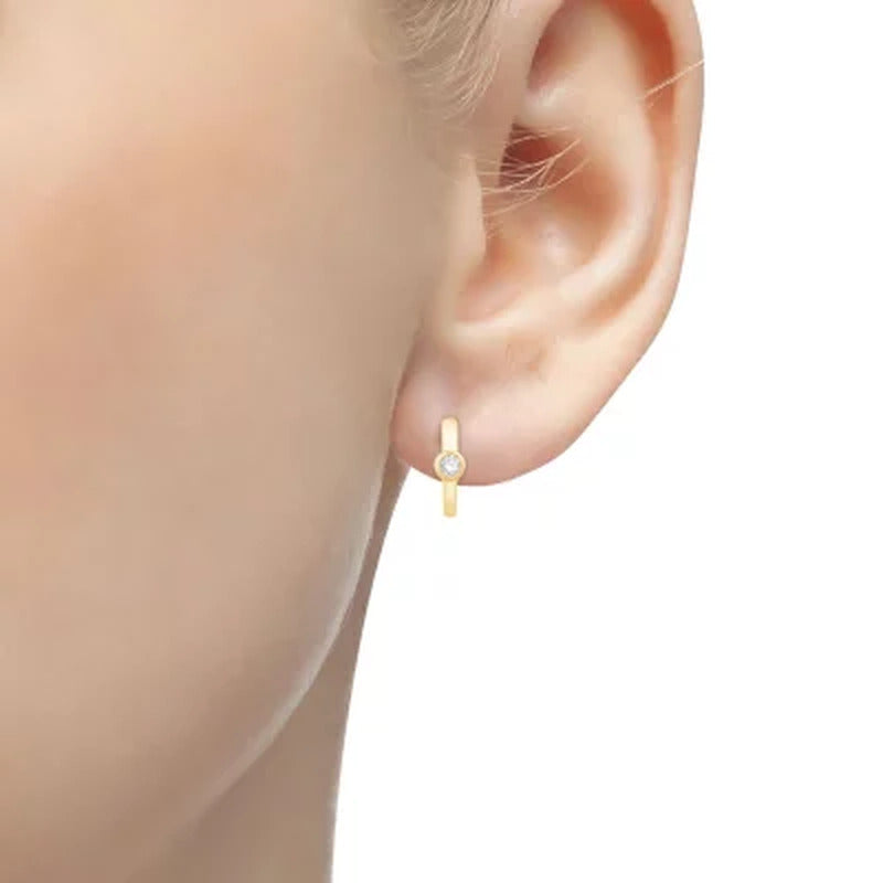 0.20 CT. TW. Diamond Bezel Huggie Hoop Earrings in 14K Gold